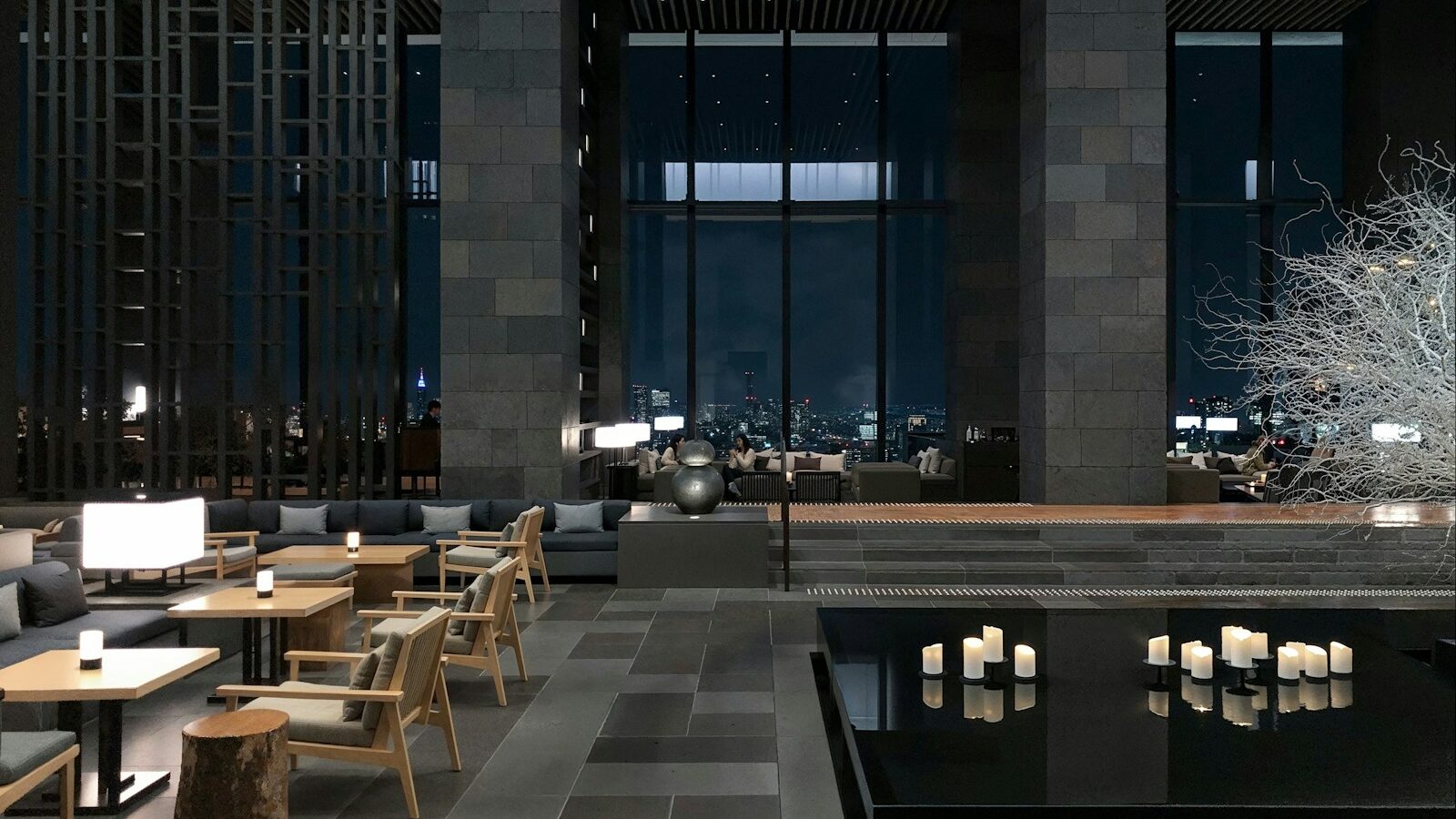 Hotel dining area with warm candlelit ambiance
