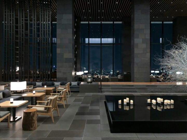 Hotel dining area with warm candlelit ambiance
