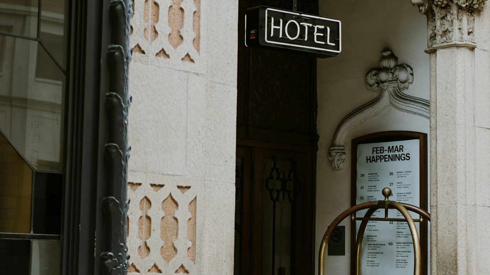 Hotel entrance with classic signage