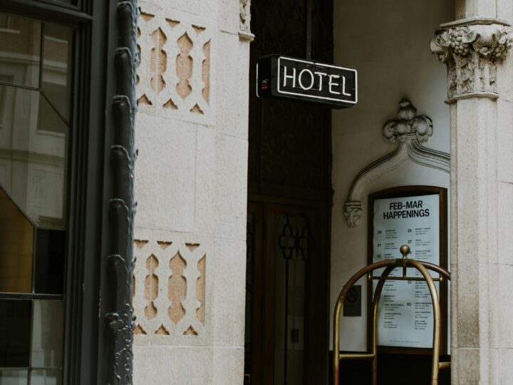 Hotel entrance with classic signage