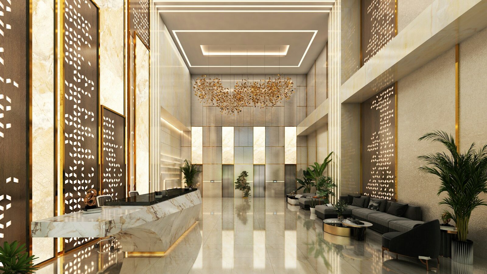 Modern hotel reception desk optimized for local search visibility