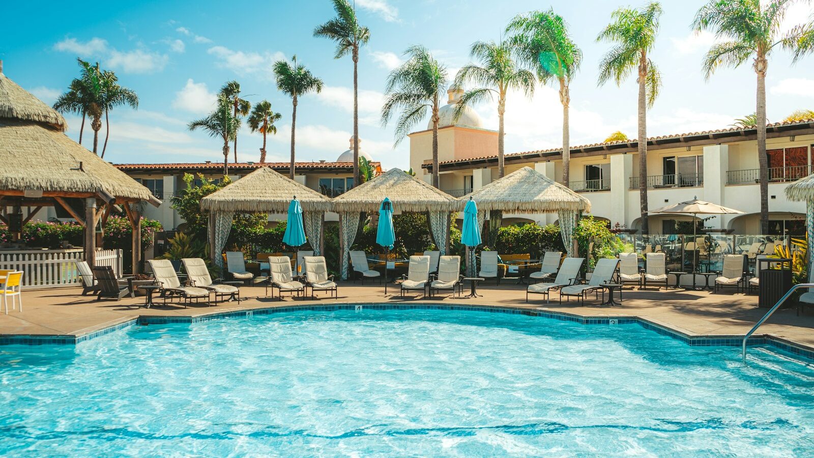 Hotel resort exterior with swimming pool